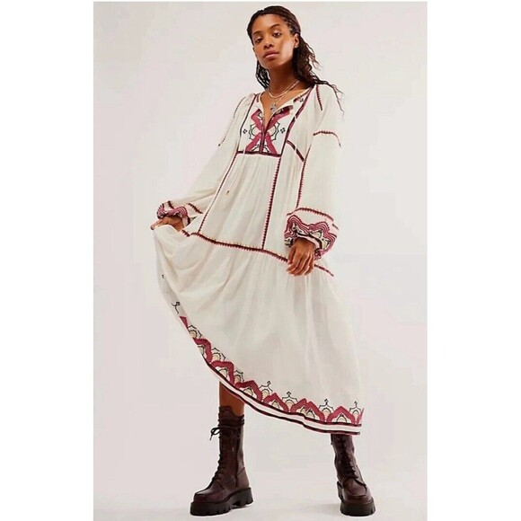 Free People Dress Maxi Women Boho Sweet Escape Long Sleeve Preppy Flowy Sz S NWT - Picture 4 of 13